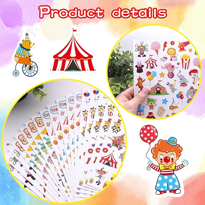 Cute Carnival Circus Stickers 820 Count Party Goodie Gifts Bags Decor Red White - Image 5
