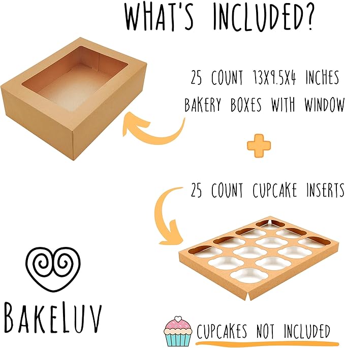 BAKELUV Brown 12 Cupcake Boxes, Cupcake Containers | 13x9.5x4, 25 Pack | 12 - Image 2