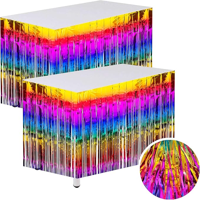 Rainbow Streamers Party Decorations, 2 Packs Gradient Rainbow Table Skirts by WIEPENGLNA
