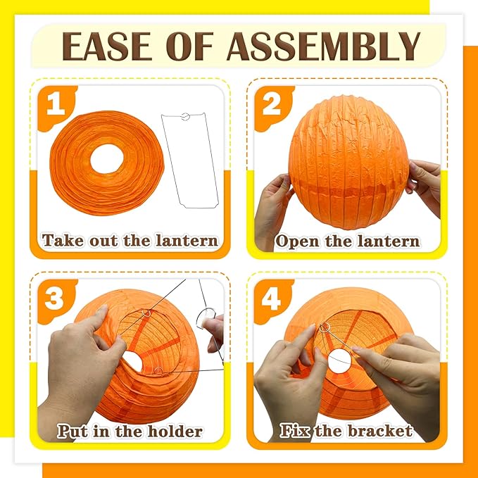 12Pcs Fall Paper Lanterns, Various Sizes Hanging Yellow Orange and Brown Paper - Image 3