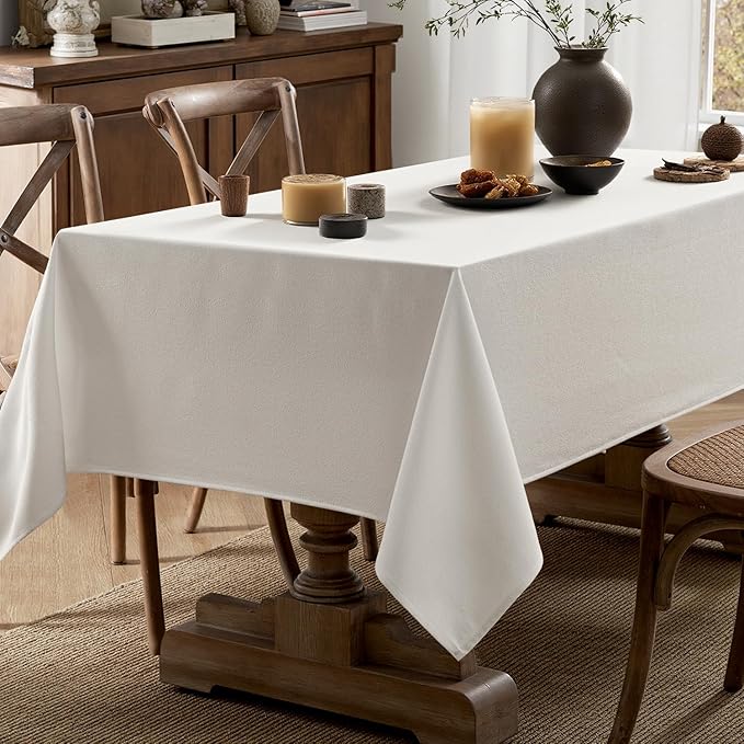 MIULEE White Linen Tablecloth 60x104 Inch Rectangle Table Cloth Waterproof - Image 5