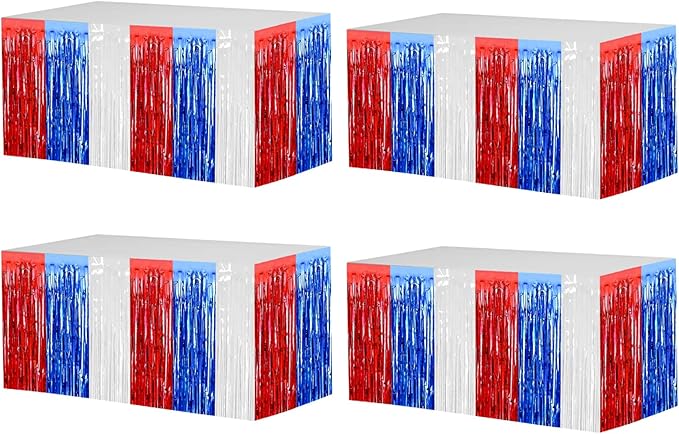 4 Pack 29x108 Inch Metallic Foil Fringe Tinsel Table Skirts by Clayghsen