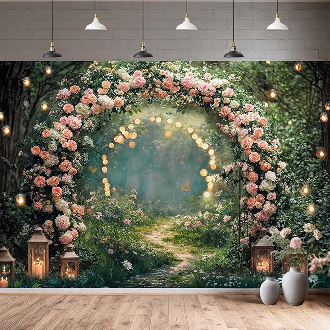 9x6ft Enchanted Forest Wedding Photography Backdrop Wonderland Roses Fairy Tale - Image 7