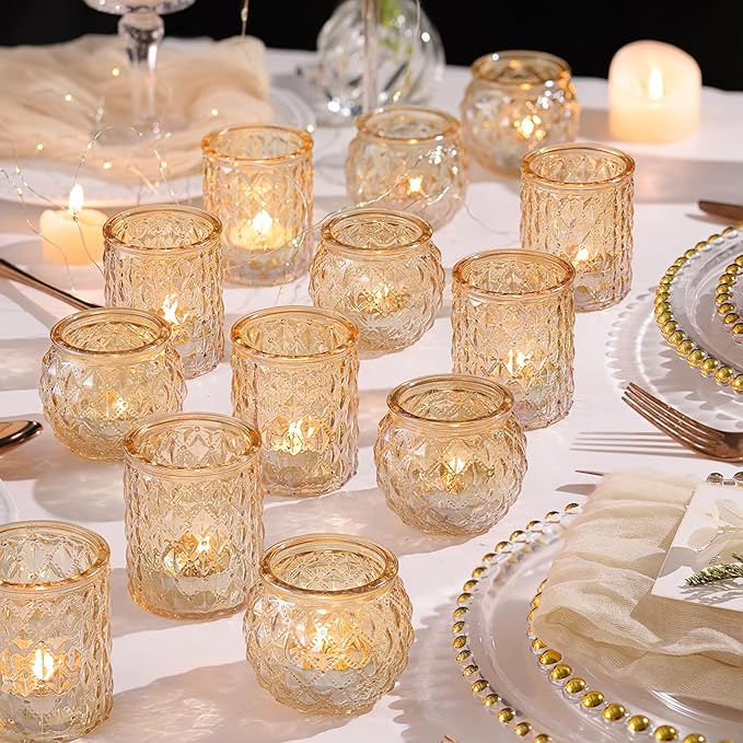 36pcs Assorted Gold Votive Candle Holders, Tea Light Candle Holder Glass by NITIME