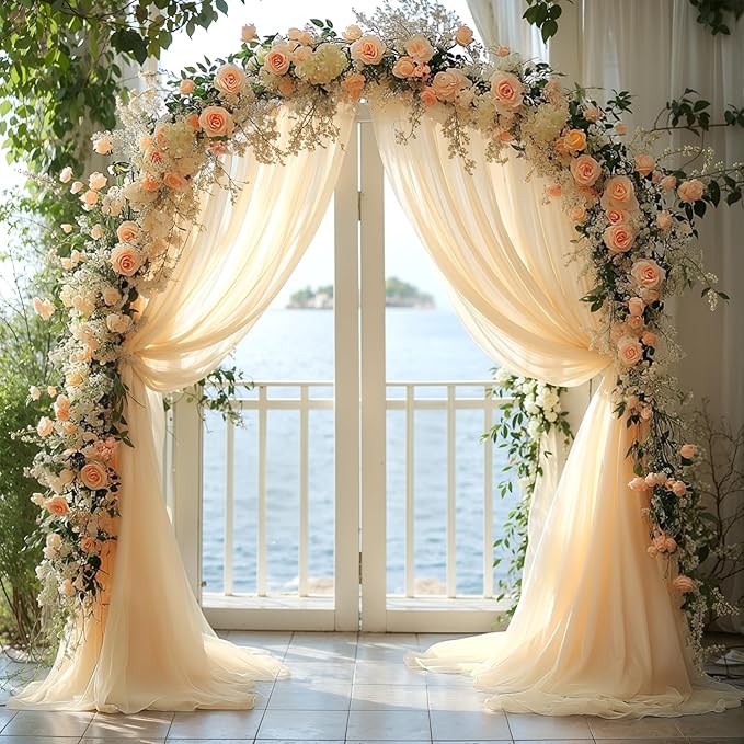Wedding Arch Draping Fabric, 1 Panel 28" x 19Ft Champagne Sheer Backdrop Curtain - Image 5