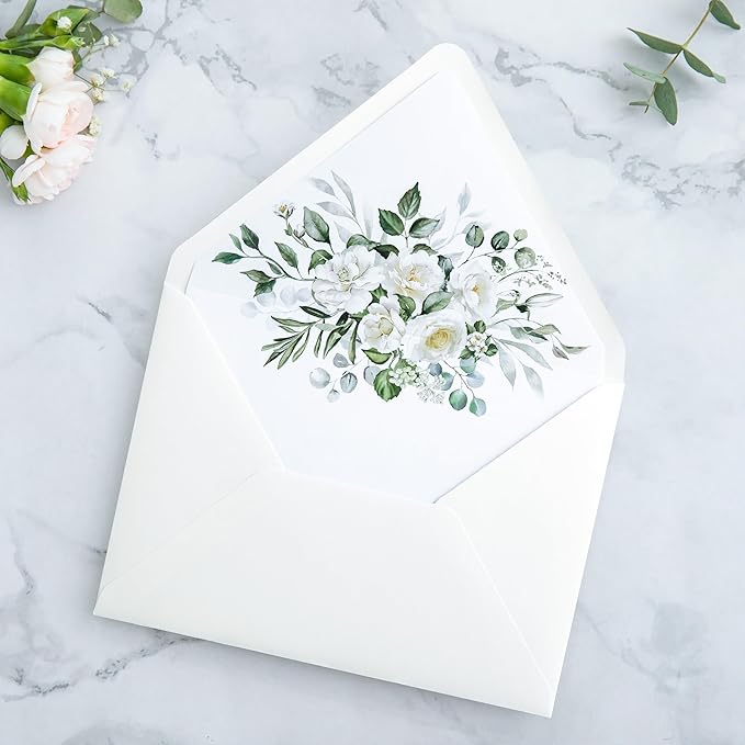 PONATIA 50PCS A7 Euro Flap Ivory Envelope, 5.25 x 7.25'' Flowers Liner Envelopes - Image 9