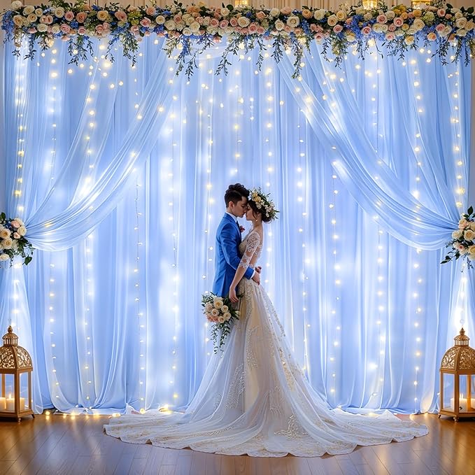 10x10ft Light Blue Chiffon Backdrop Curtain - Image 2