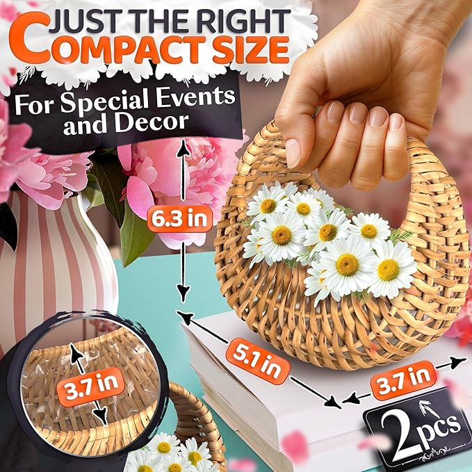 Small Flower Girl Basket Set of 2 – Small Wicker Basket - Image 2
