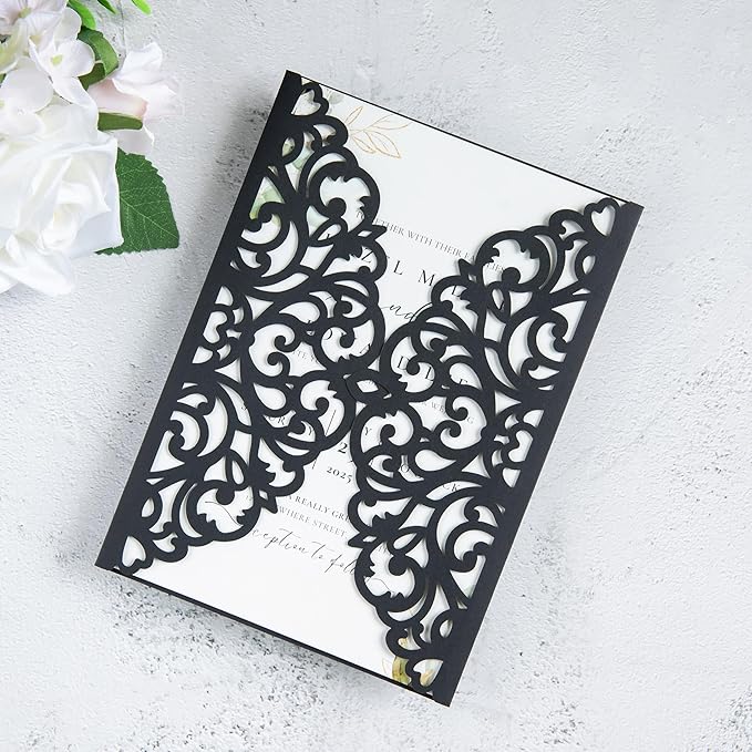 20Pcs Black Laser Cut Invitation Cards - Image 2