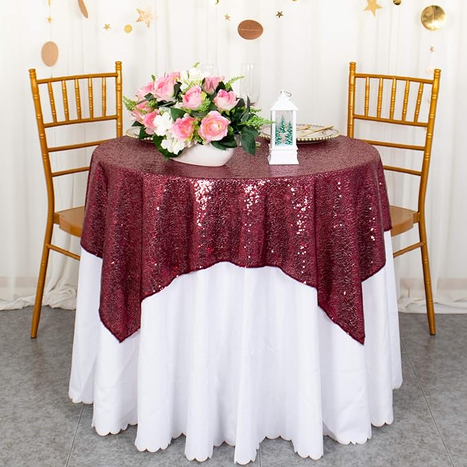 ShinyBeauty Sequin Tablecloth Wine Table Linen Burgundy Table Cover 36x36 by ShinyBeauty