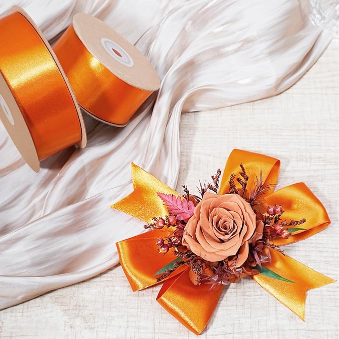 LaRibbons Orange Ribbon 3/8 Inch 25 Yards Luxury Double Faced Russet Orange - Image 3
