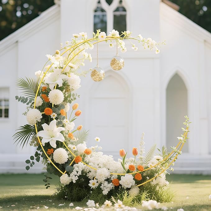5.9 Feet Moon Shaped Wedding Arch Backdrop Stand Gold Frame - Image 7
