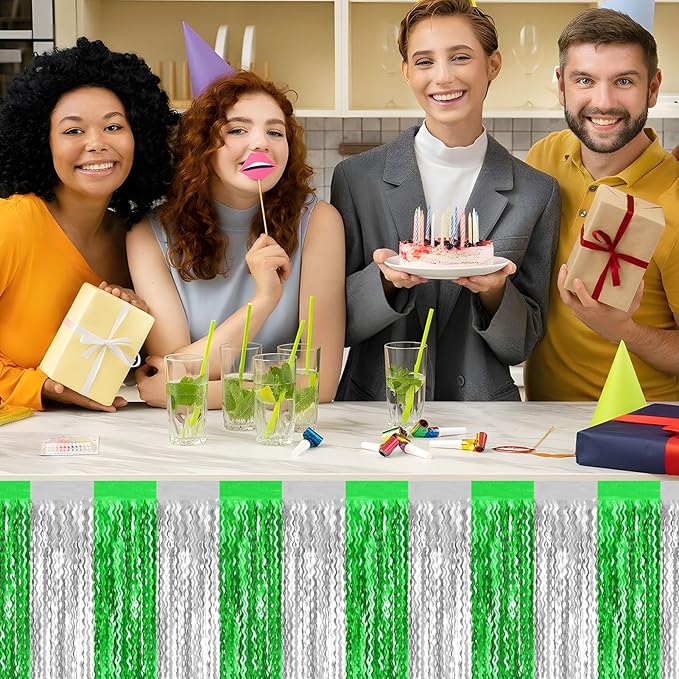 6 Pack 29x108 Inch Silver Green Wave Foil Fringe Table Skirts Metallic Banner - Image 6