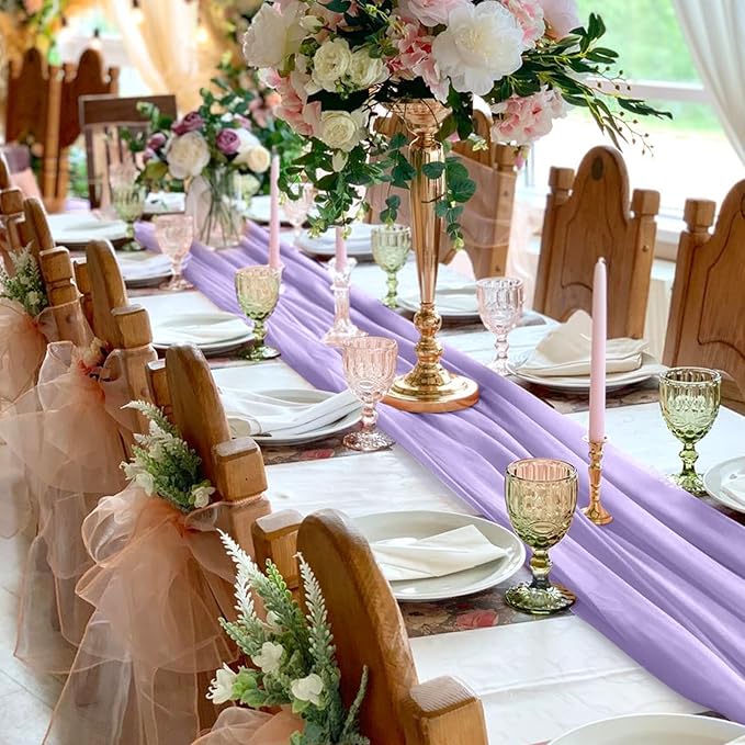 10 Pack 10ft Light Purple Chiffon Table Runners Wedding Table Runner Sheer - Image 5