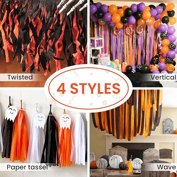 PartyWoo Orange Crepe Paper Streamers 4pcs 328ft Pack of Orange Crepe Paper - Image 6