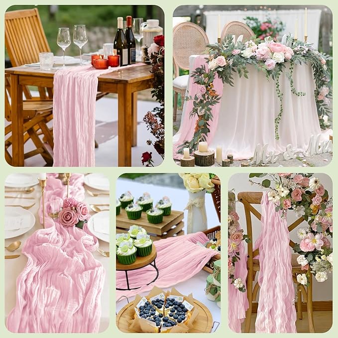 Asee'm 2pcs Cheesecloth Table Runner 120 Inches Blushing Pink Boho Gauze Cheese - Image 7