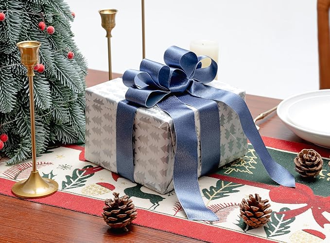 Dusty Blue Satin Wired Ribbon 1-1/2 Inch Double-Faced Sliver Glitter Christmas - Image 4