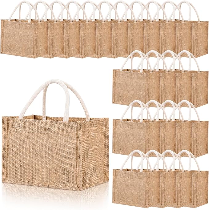 Cunno 24 Pcs Burlap Tote Bag Mini Jute Reusable Waterproof Bag by Cunno