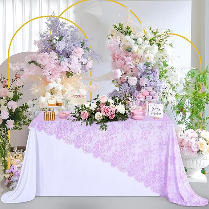 LuoluoHouse Sheer Lace Tablecloth Floral 6pcs Table Fabric 60x120 Inch - Image 3