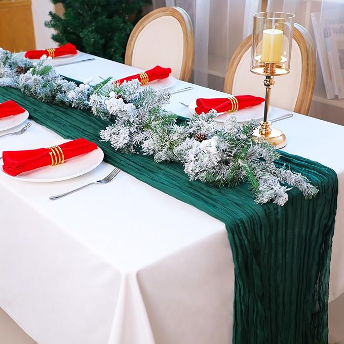 Snowkingdom 6 PCS Emerald Green Table Runner 120 Inch 10 Ft Rustic Boho Dark - Image 6