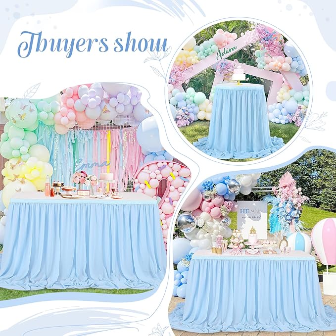 9ft Baby Blue Table Skirt Baby Shower Tablecloth - Image 4