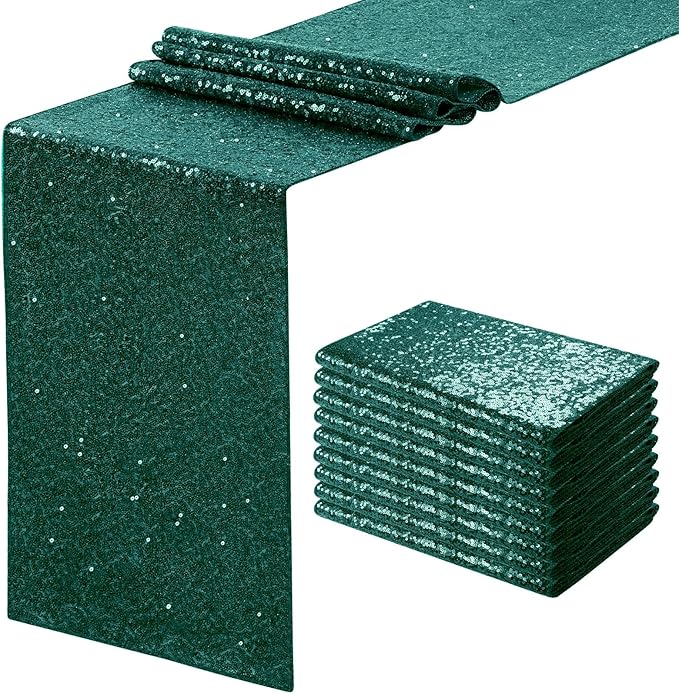 Sequin Table Runners 10 Pieces Emerald Green Table Runners 12x72 Inch Glitter by SoarDream