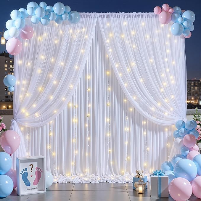 White Tulle Backdrop Curtain for Parties Wedding, 5ft x 10ft Wrinkle Free - Image 3