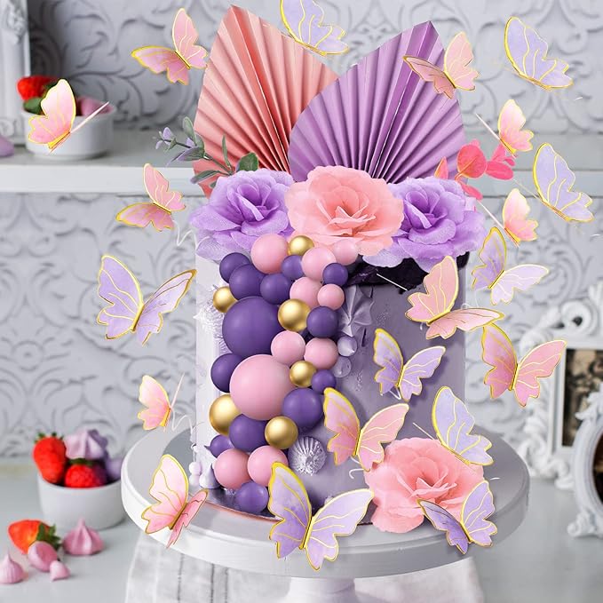 Shimeyao 52 Pcs Wedding Birthday Gold Cake Decoration Boho Cake Topper Pink - Image 2