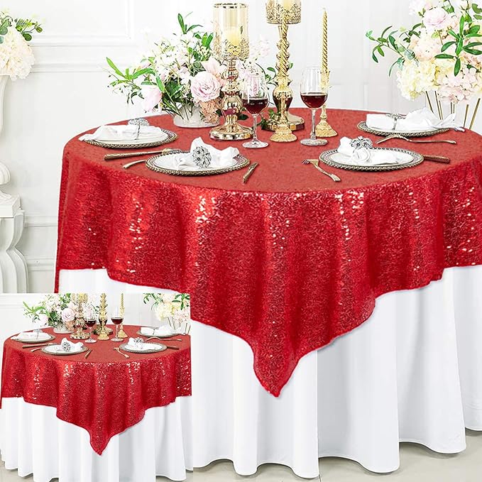 ShinyBeauty Red Table Cloths for Christmas 2 Packs, 72X72 Inch Sequin by ShinyBeauty