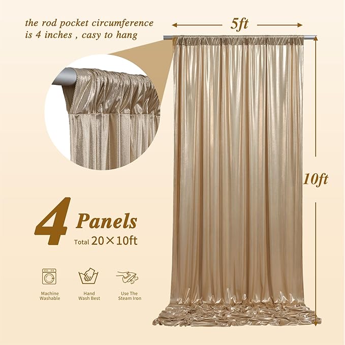 20ftx10ft Champagne Sequin Backdrop Curtain - Image 4