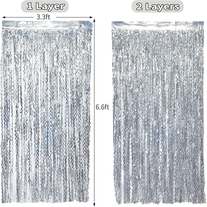 4 Pack 3.3 ft x 6.6 ft Silver Metallic Tinsel Foil Fringe Curtains - Image 4