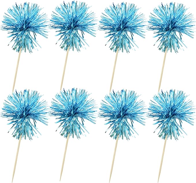 Ephlyn 30Pcs Foil Firework Cupcake Toppers Sparkle Tinsel Cupcake Picks Happy - Image 3