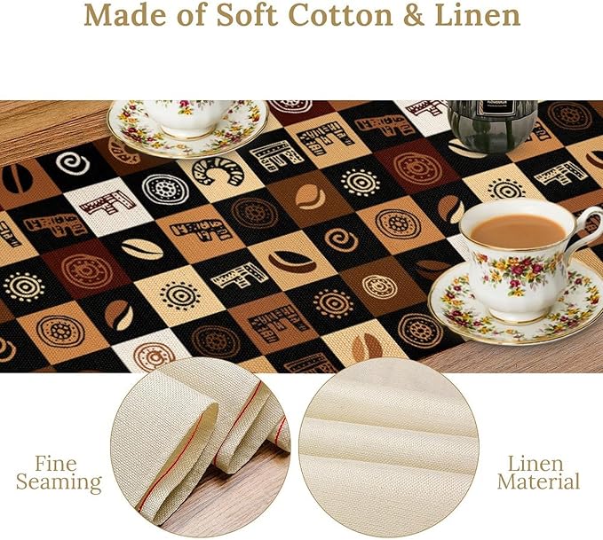 Coffee Theme Table Runner, Rustic Farmhouse Coffee Cup Latte Cappuccino Tea - Image 5