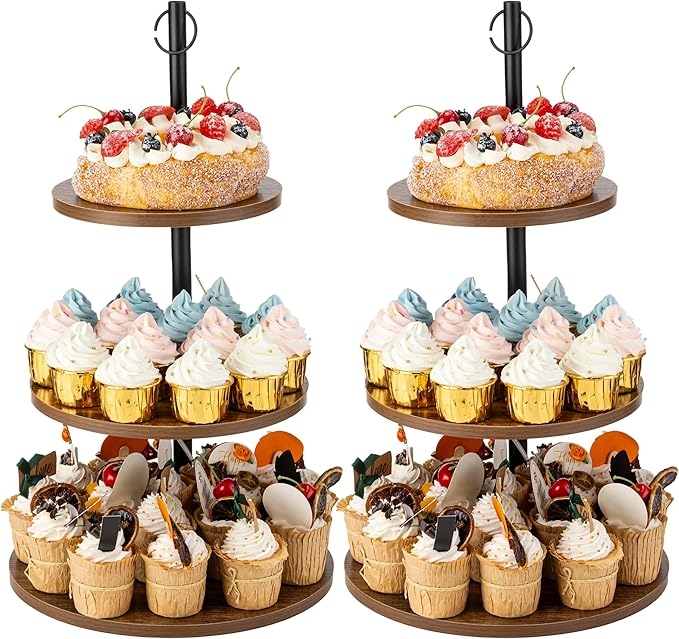 2 Packs Wooden Cupcake Stand, 3 Tier Large Cupcake Tower Stand 50 Cupcakes by Aminigram
