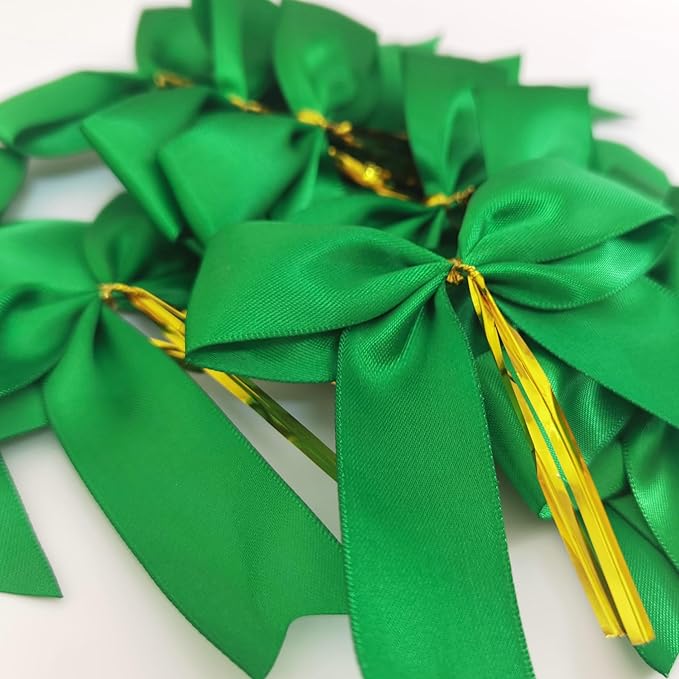 50pcs 3-1/2" Green Twist Ties Satin Green Bows - Image 5