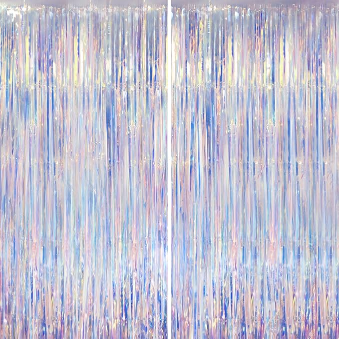 2 Pack Iridescent Foil Fringe Curtains, Holographic Tinsel Streamers Birthday by Voircoloria