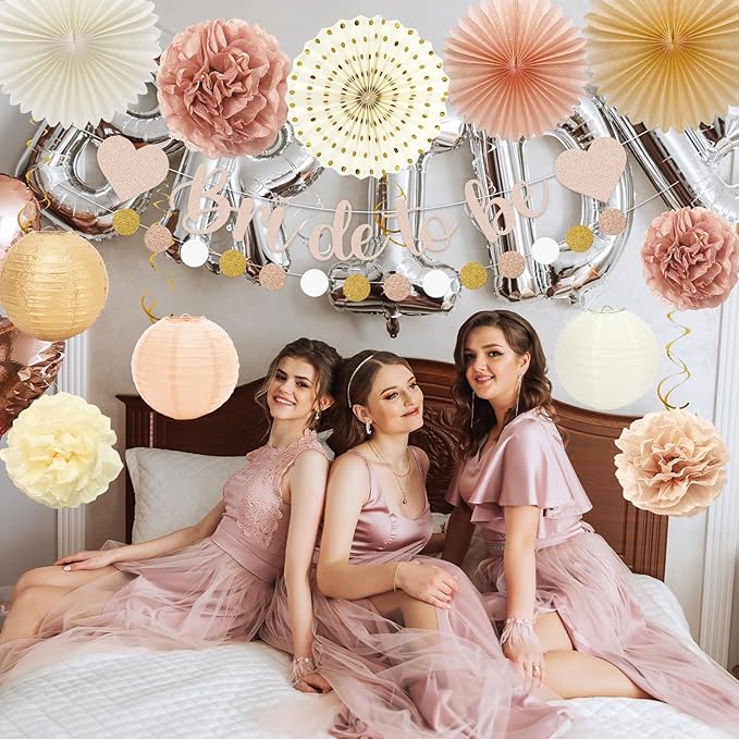 Whaline 22Pcs Boho Champagne Gold Pink Bachelorette Party Decoration Bride to - Image 6