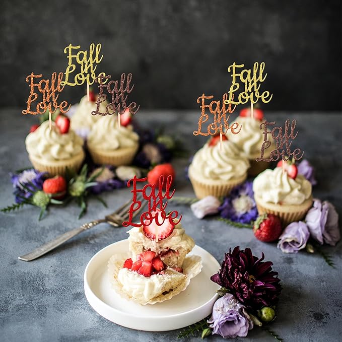 24 PCS Fall in Love Cupcake Toppers Glitter Fall Theme Bridal Shower Cupcake - Image 7