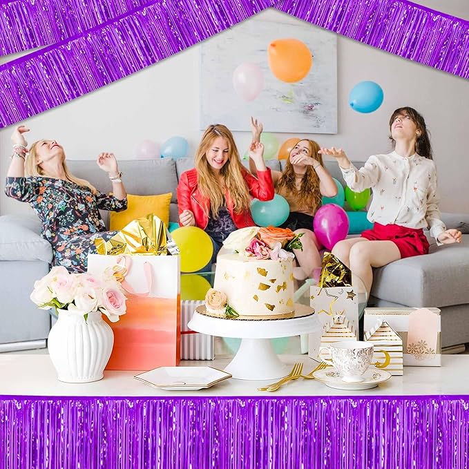 6 Pack 10 Ft Purple Foil Fringe Garland Metallic Streamers Tinsel Banner Wall - Image 5