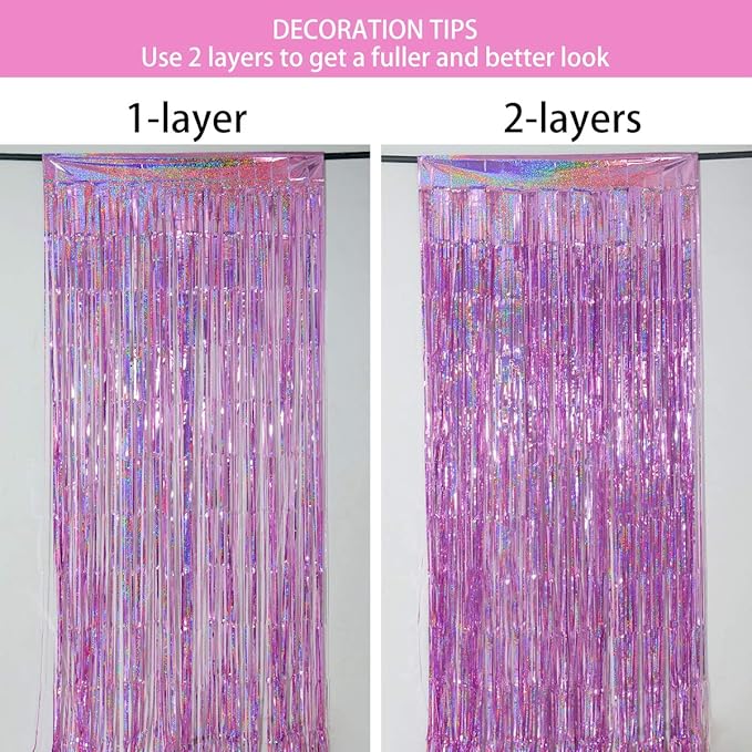 Melsan 3 Pack 3.2 x 8.2 ft Sparkling Pinkish Purple Tinsel Fringe Curtain - Image 7