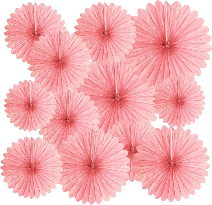 20 Pcs Light Pink Hanging Paper Fan, Hanging Honeycomb Round Paper Fans by Zankubom