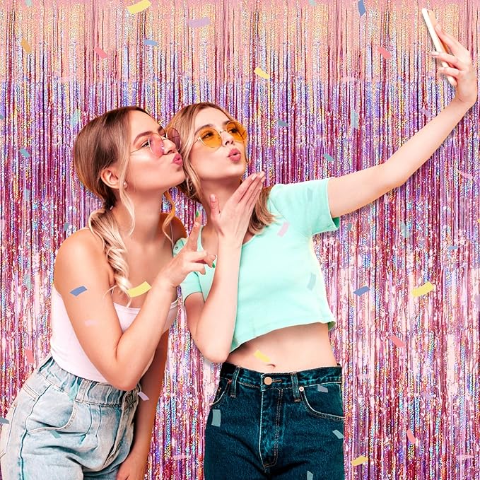 6 Pack Rose Gold Foil Fringe Curtain Backdrop, 3.28Ft x 8.2Ft Metallic Tinsel - Image 4
