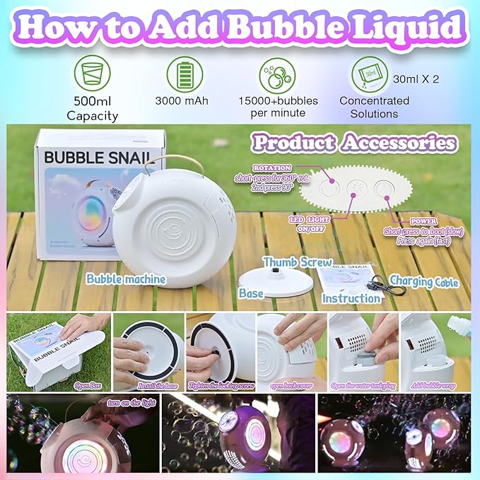 Bubble Machine, Automatic Bubble Maker Rechargeable, 15000+ Big Bubbles per Min - Image 7