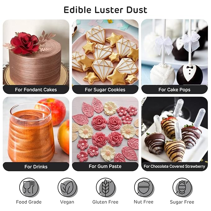 Nomeca Edible Luster Dust, 8 Grams Food Grade Cake Dust Metallic Shimmer - Image 2