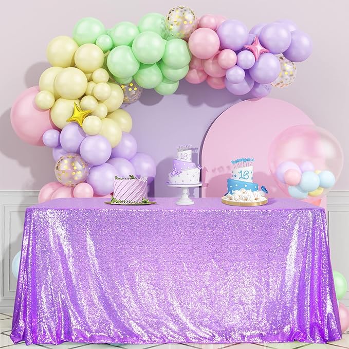 SquarePie Sequin Tablecloth 60 x 120 Inch Lavender Sparkly Table Linen by SquarePie