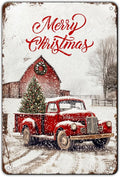 Vintage Christmas Red Truck Tin Sign Merry Christmas Truck Christmas Tree Metal by GJXFTPTTBD