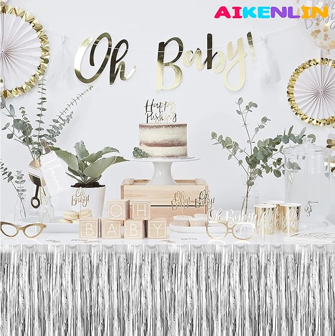 6 Pack 29x108 Inch Metallic Foil Fringe Tinsel Table Skirts Banner - Image 3