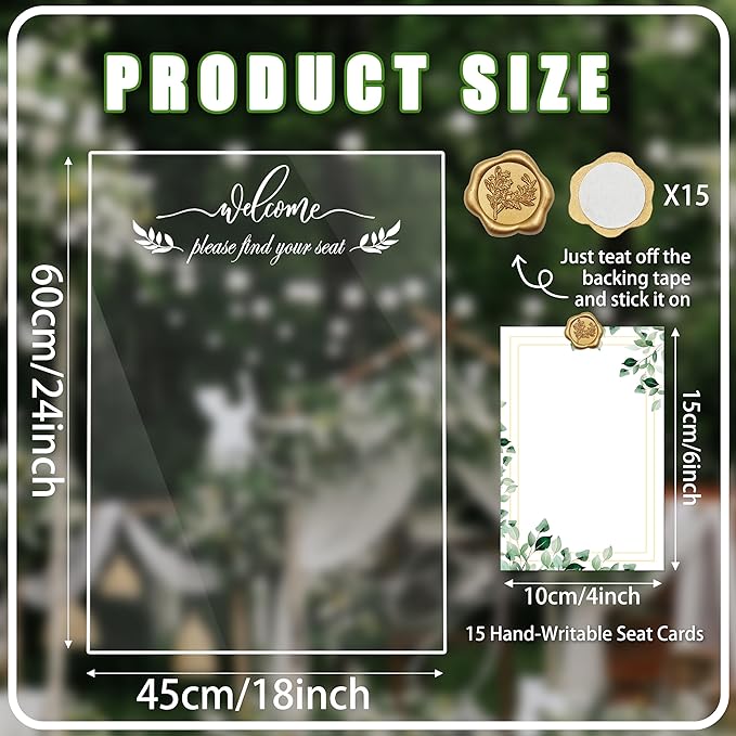 Wedding Seating Chart Board Display, 24x18 Inch Welcome Please Find Your Seat - Image 2
