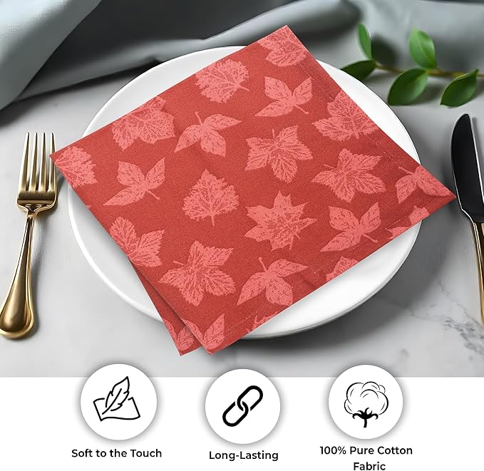 Urban Villa Fall Leaves Print Set of 12 Dinner Napkins 100% Cotton Premium - Image 5