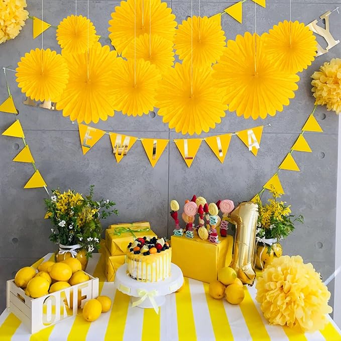 20 Pcs Golden Yellow Hanging Paper Fan, Hanging Honeycomb Round Paper Fans - Image 6